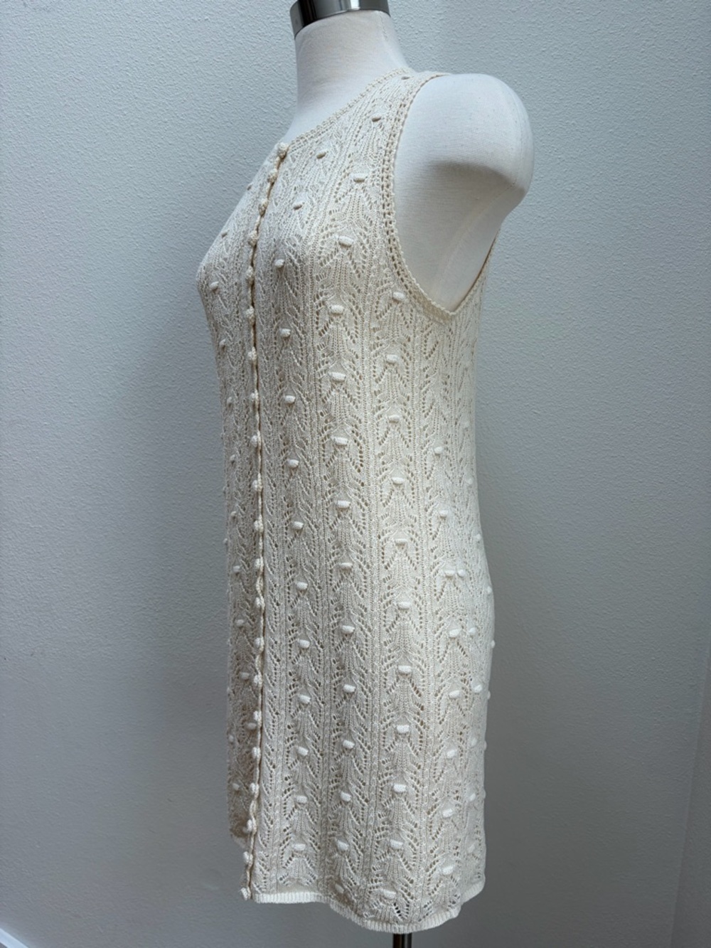 Sezane Willa Mini Dress Sleeveless Crochet Knit Bobble Cotton Cream Size Medium - Picture 4 of 14